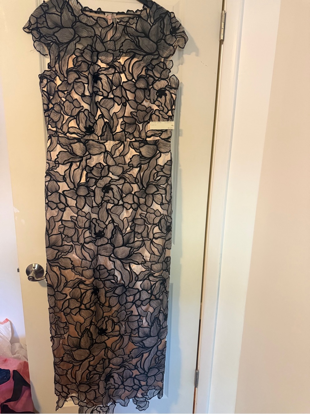 BHLDN Navy Lace Floral Maxi Dress on Nude Lining